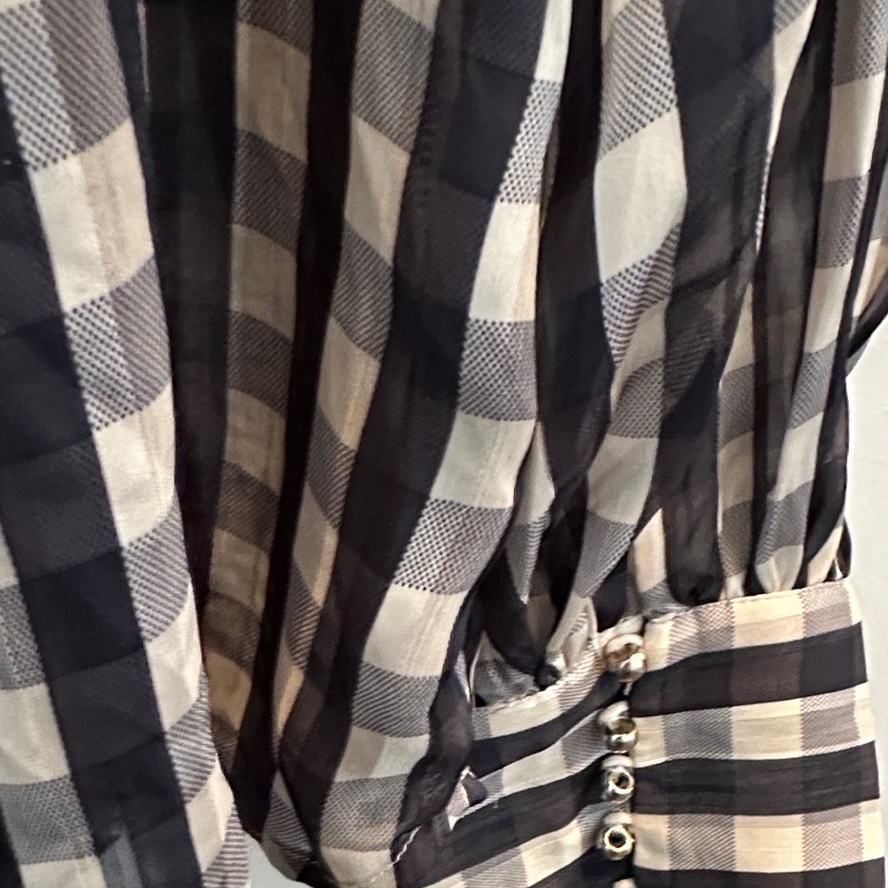 Checkered Blue and off White Women's blouse - Picture 6 of 11